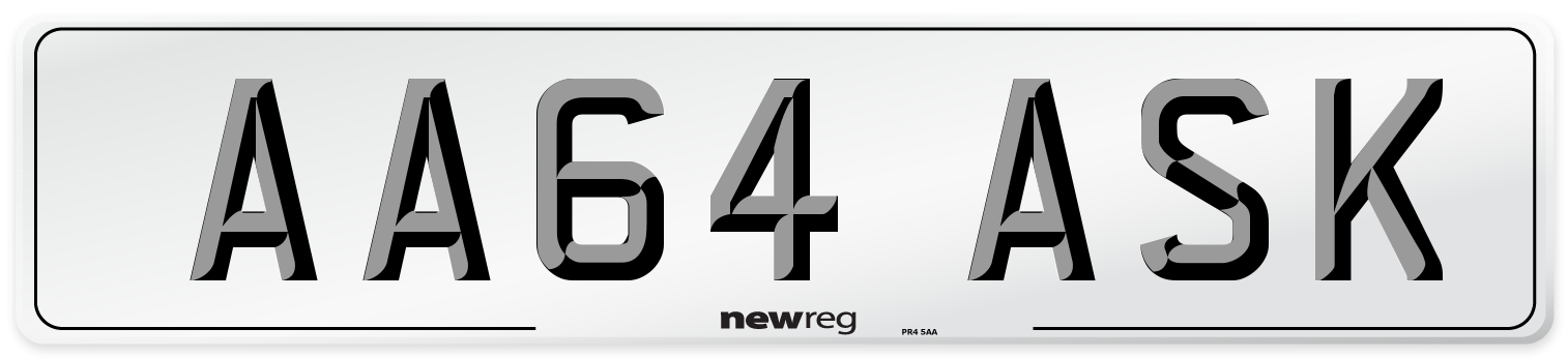 AA64 ASK Number Plate from New Reg
